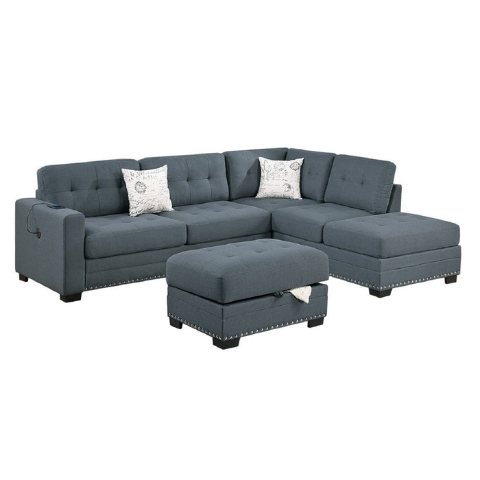 L - Shaped Sectional Sofa Set With Storage Ottoman, Tufted Upholstery Nailhead Trim Home Essentials