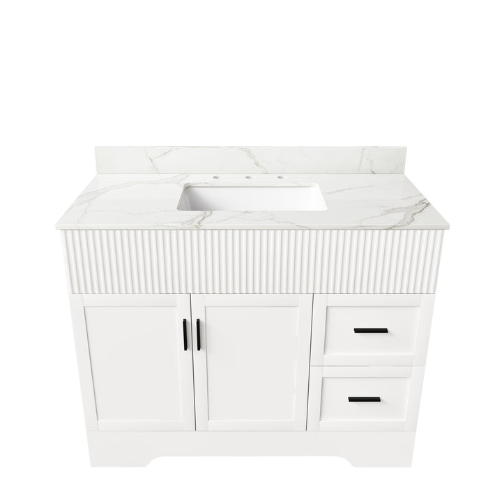 Bathroom Vanity Set, Fluted Cabinet With Soft Close Doors & Drawers, 3 Faucet Holes, Sink Included - White Home Essentials