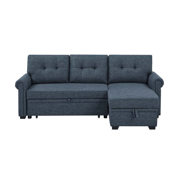 Blend Upholstered Sleeper Sofa With Reversible Chaise And Tufted Back - Dark Blue Home Essentials