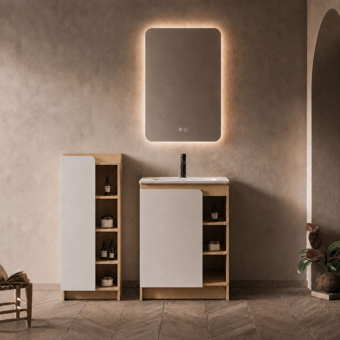 24" Bathroom Vanity With Sink & Tall Bathroom Cabinet, Vanity Set With Thin Edge Sink & Interchangeable Door Panels - Black / Light Oak / White Home Essentials