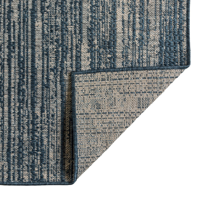 9' X 12' Striped Stain Resistant Indoor / Outdoor Area Rug - Gray / Blue