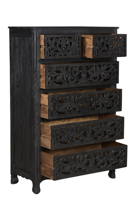 35" Solid Wood Six Drawer Chest - Black