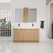Double Sink Bathroom Vanity Set With Tall Linen Cabinet, Extra Large Storage, Integrated Sink, Freestanding Cabinet - Light Oak / White Home Essentials