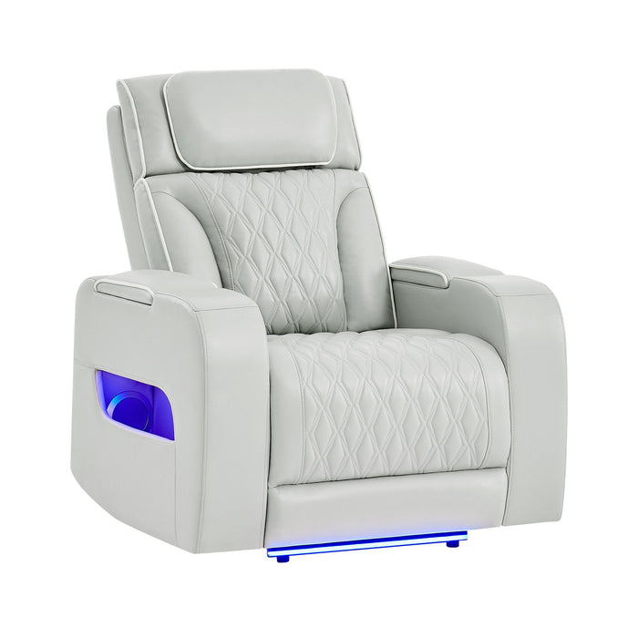Julian - Power Recliner With Power Headrest And LED Lighting - Silver Global Furniture USA