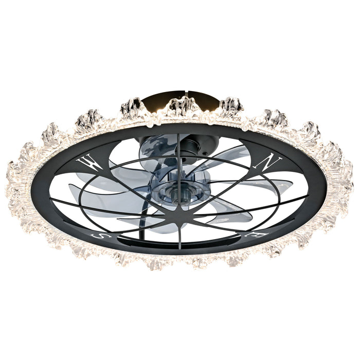 Caged Ceiling Fan With Remote Controlled Dimmable LED Lights, Flush Mount Fan, Low Profile Design - Matte Black Daily Nest