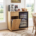 Fluted Coffee Bar Cabinet With Mini Fridge Space & Charging Station - Natural Home Essentials