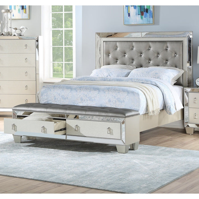 Glamorous Tufted Headboard Bed With Mirror Trim Home Essentials