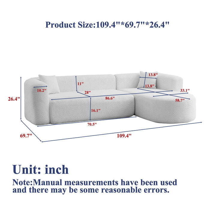 L - Shape Boneless Cloud Couch With 2 Throw Pillows For Living Room Home Essentials