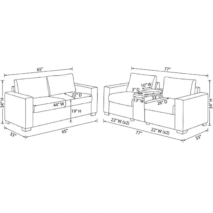 Modern Style 2 Piece Sofa Set With Cup Holders & Charging Port Home Essentials