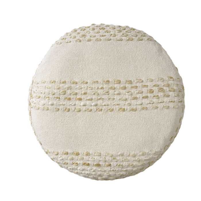 Cotton Blend Round Striped Pouf Ottoman - Natural And Ivory