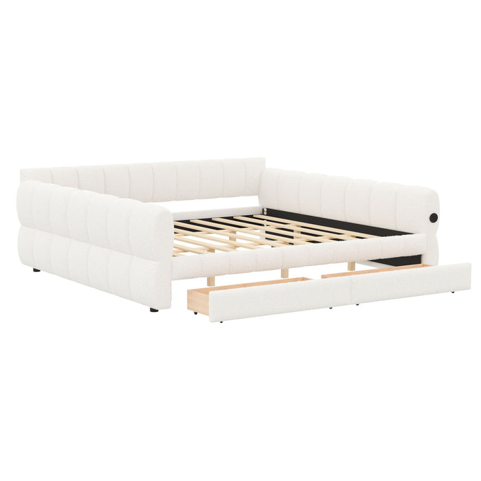 Upholstered Platform Bed With USB Charging And 2 Storage Drawers Dreamland