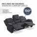 2 Piece Reclining Sofa Set, 3 Seat Sofa & 2 Seat Loveseat, 150° Recline - Dark Gray Home Essentials