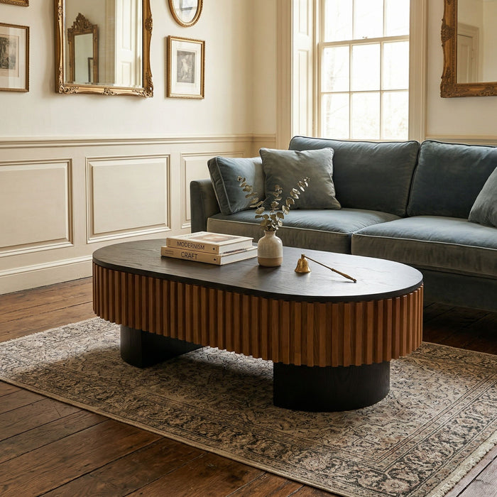 Elliptical Living Room Coffee Table With Hidden Storage And Removable Tabletop Home Essentials