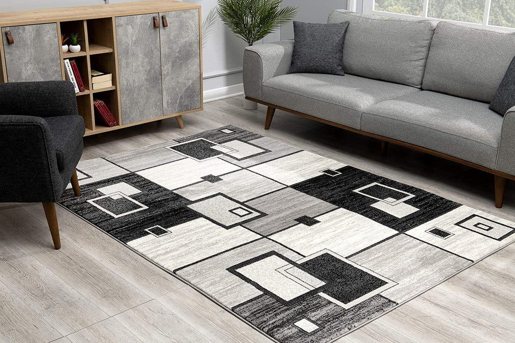 6.5' x 9.3' Abstract Dhurrie Polypropylene Area Rug - Gray
