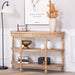 Handcrafted Console Table With Hand Woven Trim, 3 Tier Storage Shelves - Natural Home Essentials