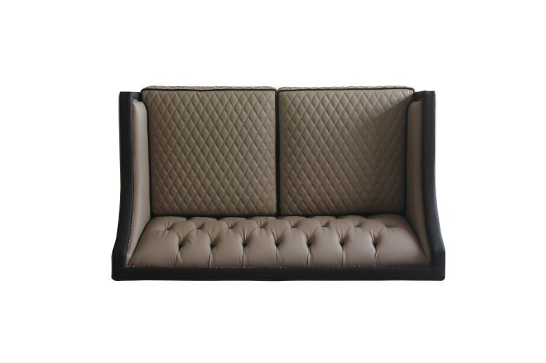 House Beatrice - Loveseat With 3 Pillows - Tan Synthetic Leather , Black Synthetic Leather & Charcoal ACME