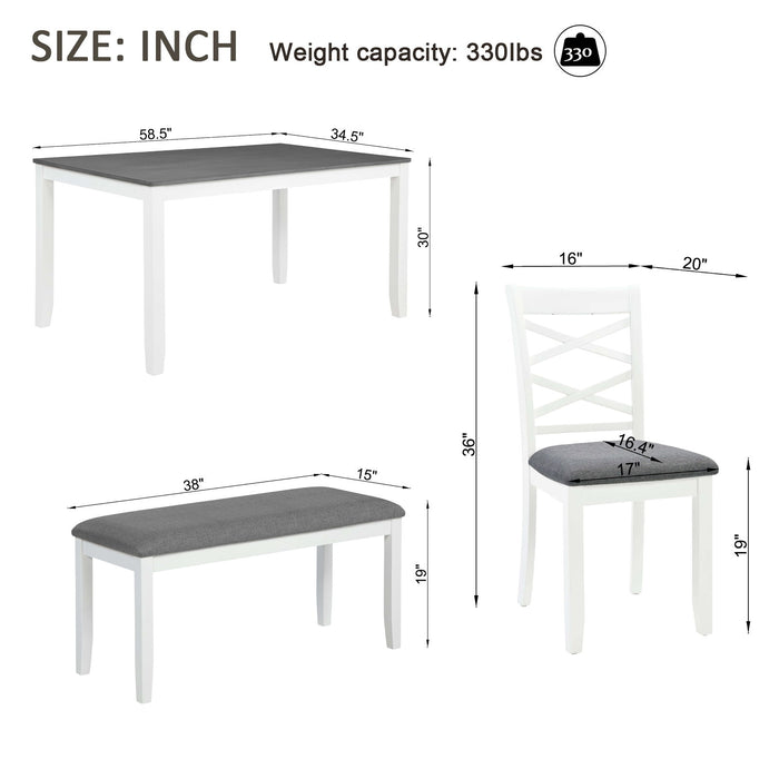 Elegant 6 Piece Dining Table Set With 4 Chairs And Bench Home Essentials