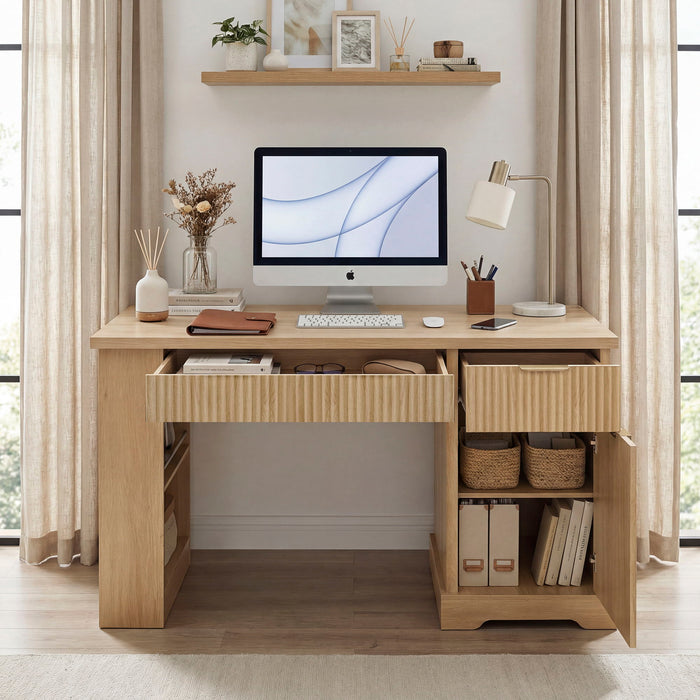 Modern Fluted Office Desk With Storage Cabinet Home Essentials