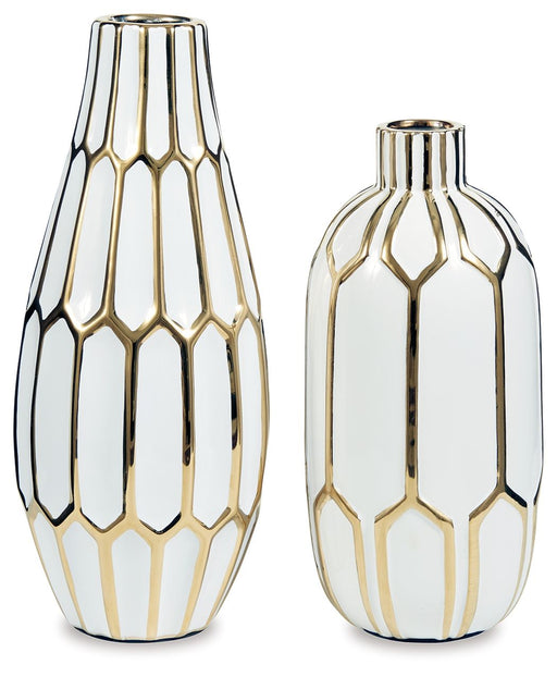 Mohsen - Vase Set (Set of 2) - Gold Finish / White Signature Design by Ashley®
