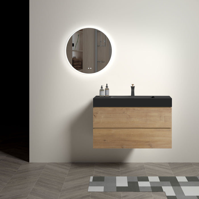 Alice - Natural Oak Bathroom Vanity With Sink, Large Storage Wall Mounted Floating Bathroom Vanity For Modern Bathroom, One-Piece Sink Basin Without Drain Home Essentials