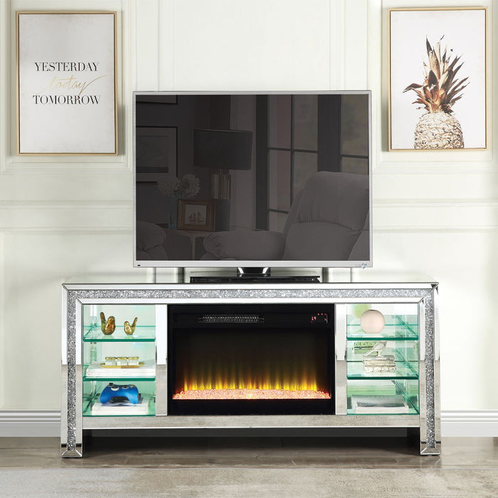 Noralie - 28" TV Stand With Fireplace & LED - Mirrored & Faux Diamonds