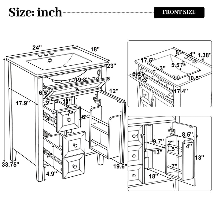 Bathroom Vanity With Sink, Soft Closing Cabinet Noble House