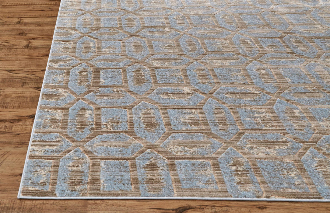 Floral Distressed Stain Resistant Area Rug - Blue Taupe And Ivory - 5' X 8'