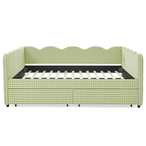 Gingham Daybed With USB Charging Port, Wave-Shaped Design Home Essentials
