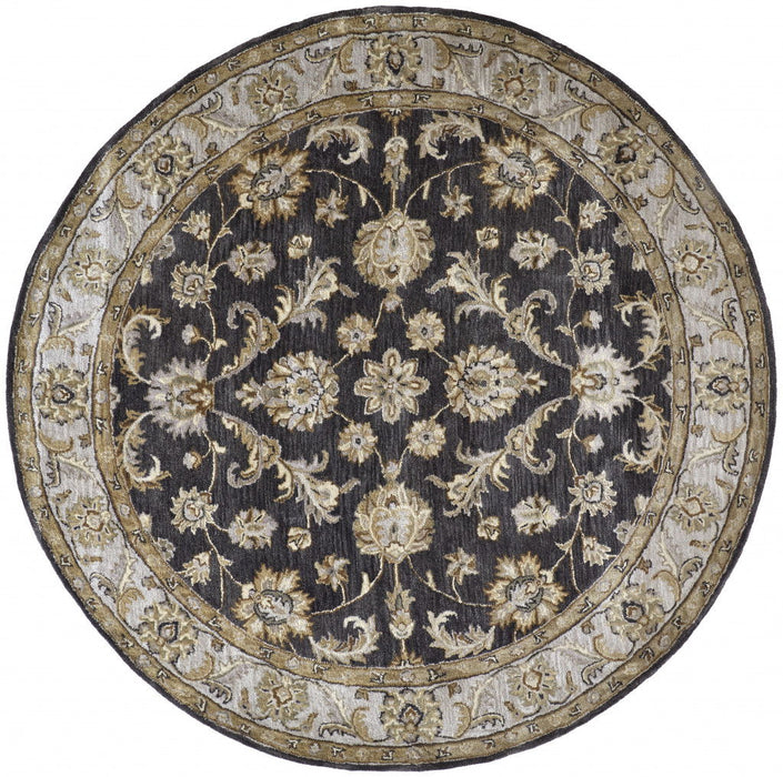 Floral Tufted Handmade Stain Resistant Area Rug - Blue Gray And Taupe Round Wool - 8'