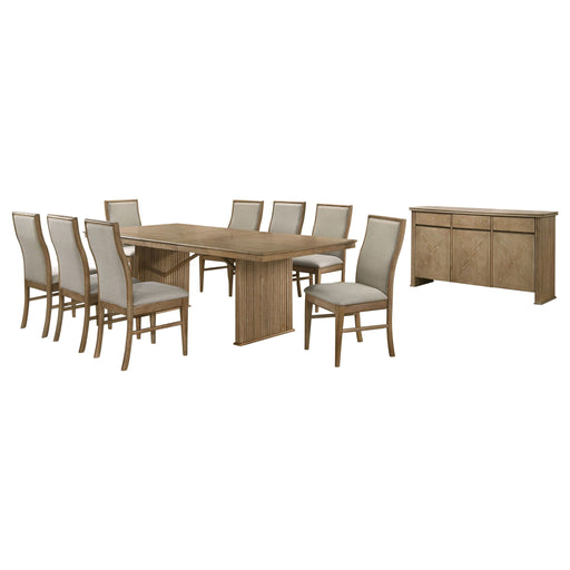 10 Piece Extension Dining Set With Upholstered Chairs And Matching Sideboard - Light Brown Furniture Max
