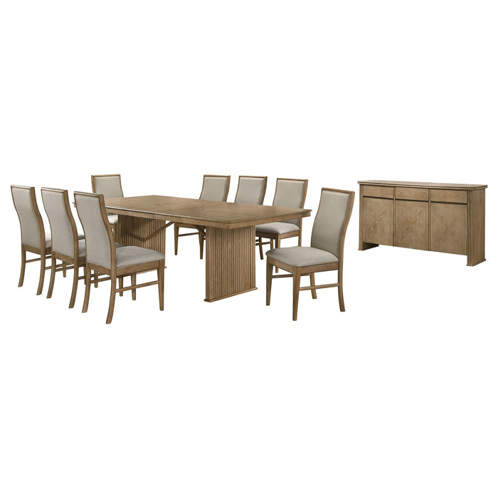 10 Piece Extension Dining Set With Upholstered Chairs And Matching Sideboard - Light Brown Furniture Max