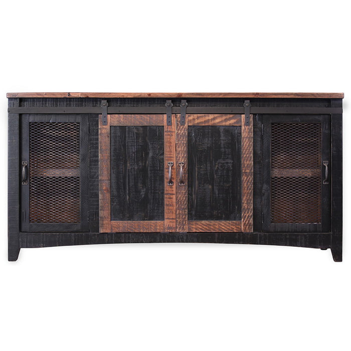 Solid Wood Cabinet Enclosed Storage Distressed, TV Stand - Black