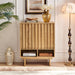 Sideboard Buffet Cabinet With Grille Slat Design With 3 Doors And Adjustable Shelves Home Essentials