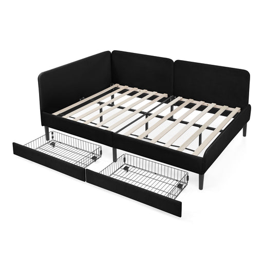 Upholstered Platform Bed Frame With 2 Storage Drawers And Adjustable Sofa Bed Home Essentials