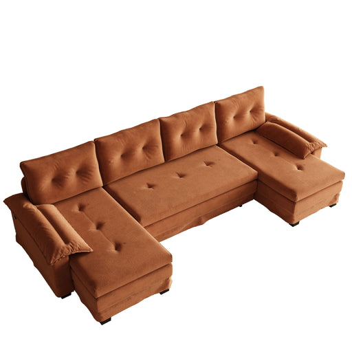 U-Shaped Sleeper Sofa With Pull Out Bed, Removable Armrests & USB Ports For Living Room Home Essentials