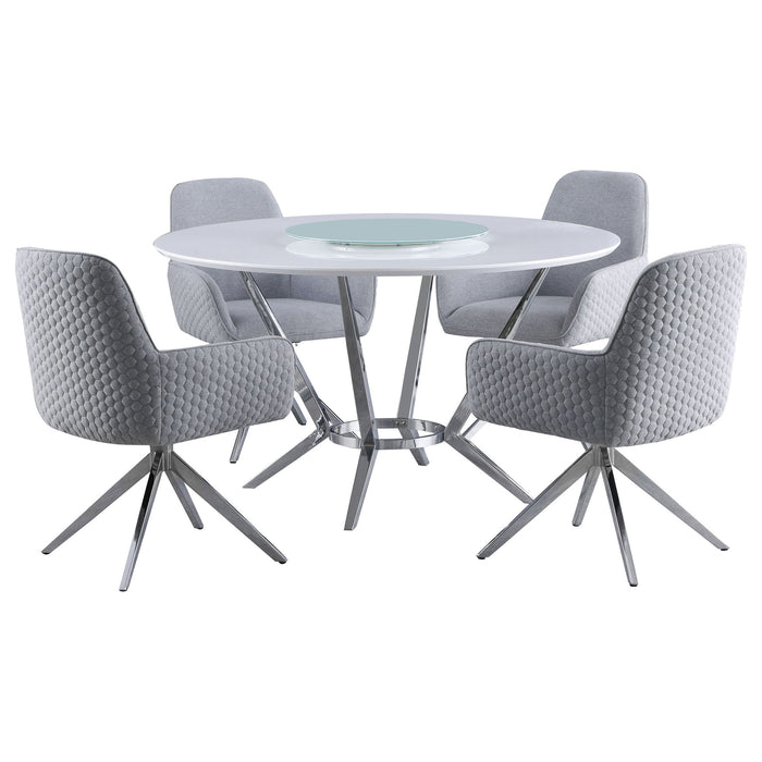 Anchor - 5 Piece Round Dining Table Set With Swivel Chairs - Gloss White Furniture Max