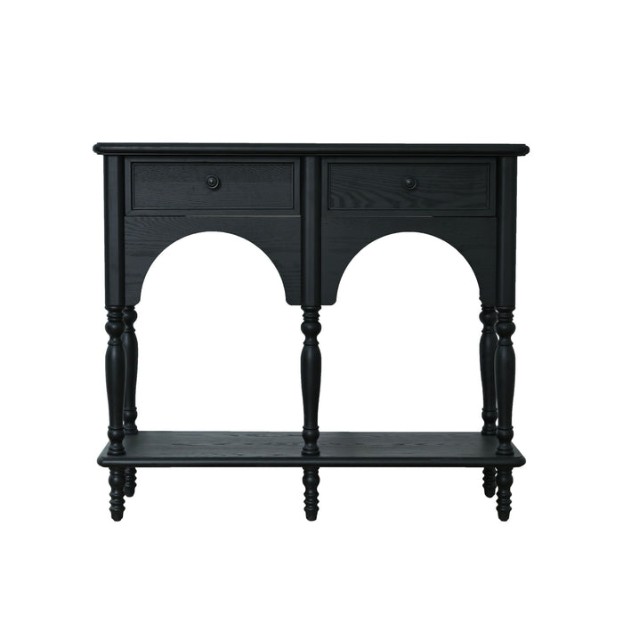 Accent Carved Console Table With Open Shelf And 2 Drawers For Living Room - Black Home Essentials