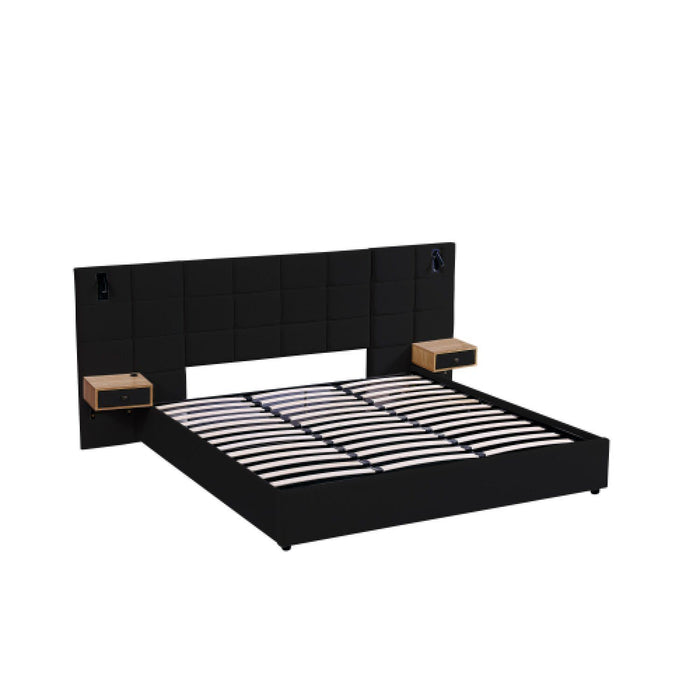 Upholstered Hydraulic Platform Bed With Storage Shelves, Reading Lamps, USB Port Home Essentials