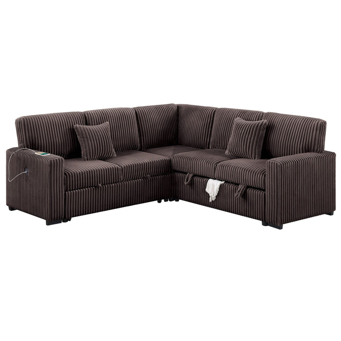 Convertible Sectional Upholstered Sleeper Sofa With Storage Chaise Home Essentials