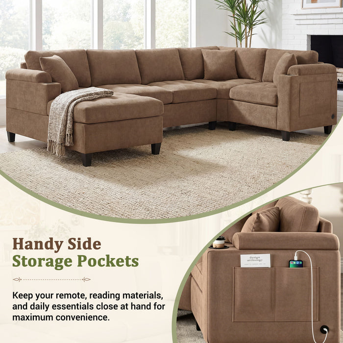 U Shaped Sectional Sofa, Corner Living Room Couch With Built In Cup Holders, Storage, USB Ports Hearth and Haven