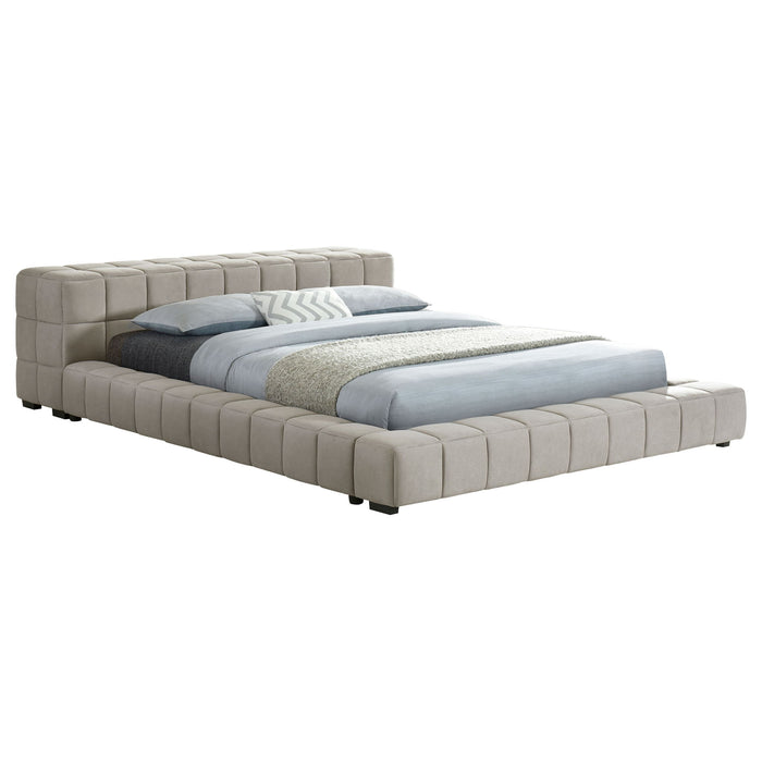 Kinsley - Upholstered Full Platform Bed With Low Profile And Tufted Headboard - Taupe Furniture Max