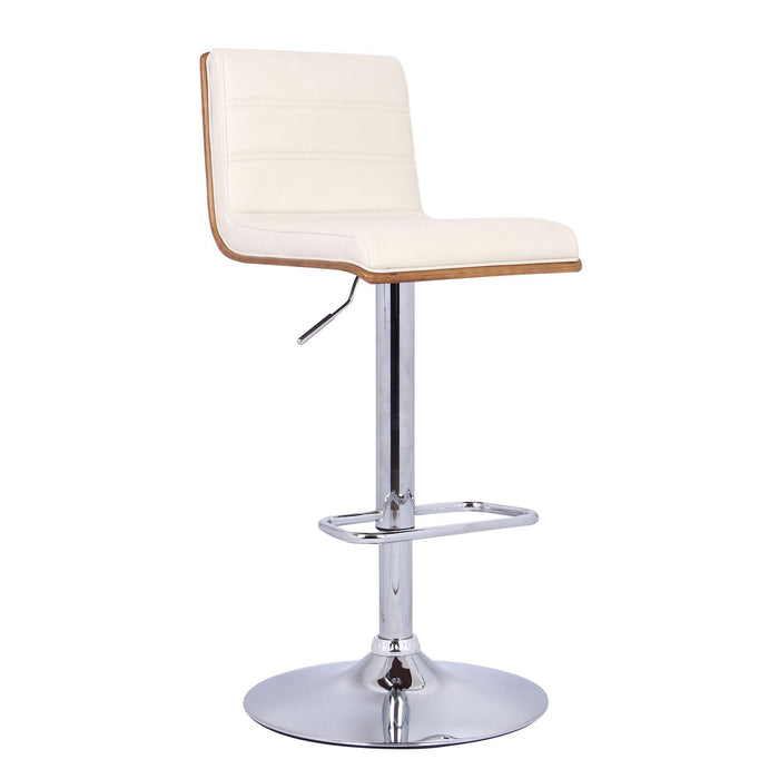 Faux Leather Adjustable Swivel Bar Stool - Cream with Walnut and Chrome