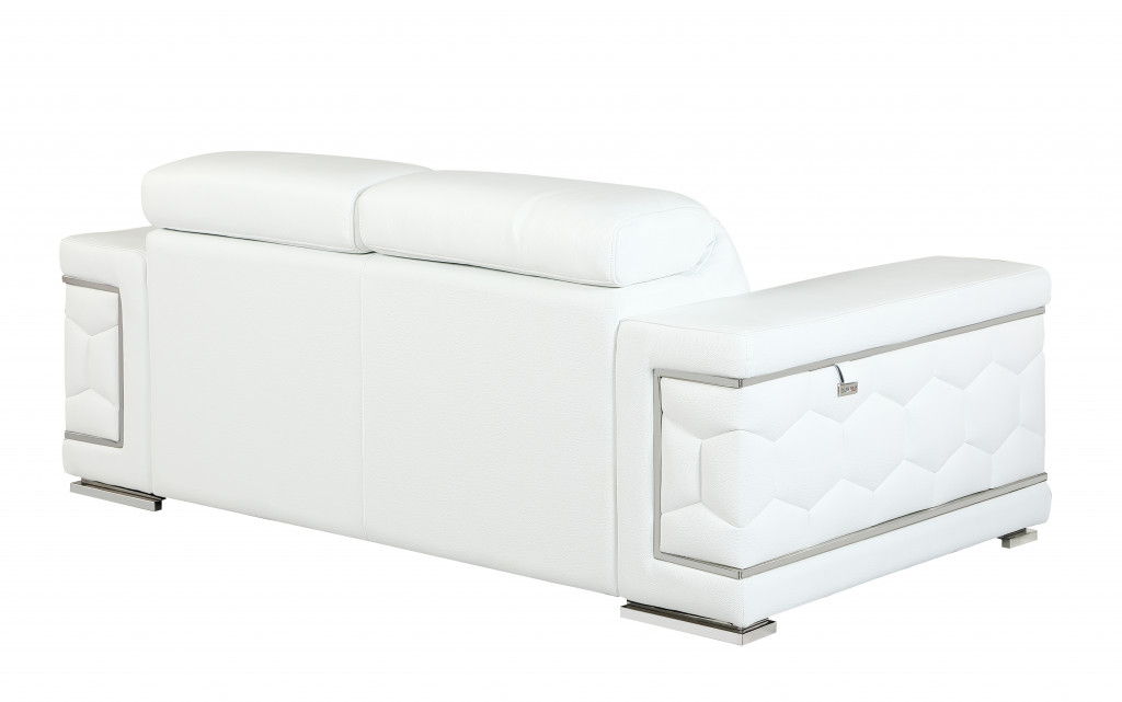 Sofa Italian Leather With Silver Legs - White