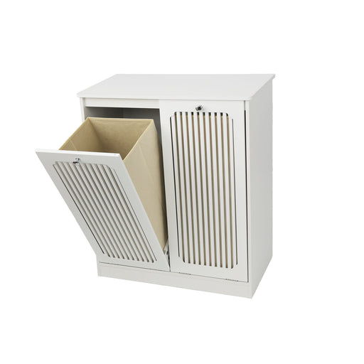Louvered Flip Top Laundry Cabinet With Dual Fabric Baskets - White Home Essentials