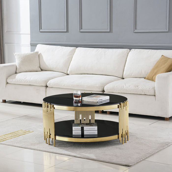 Round Double Tier Table With Flute Shaped Tube Legs Home Essentials