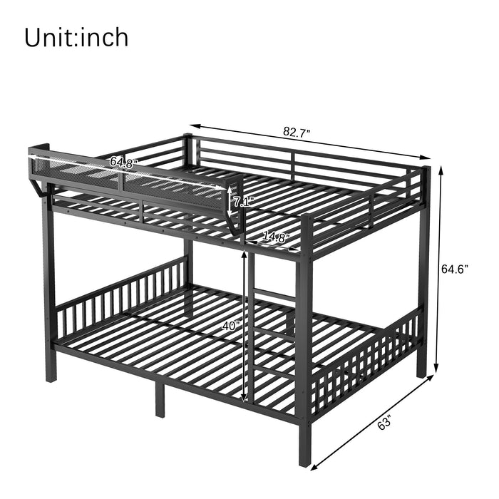 Queen Over Queen Bunk Bed With Ladder And Storage Shelf - Black Home Essentials