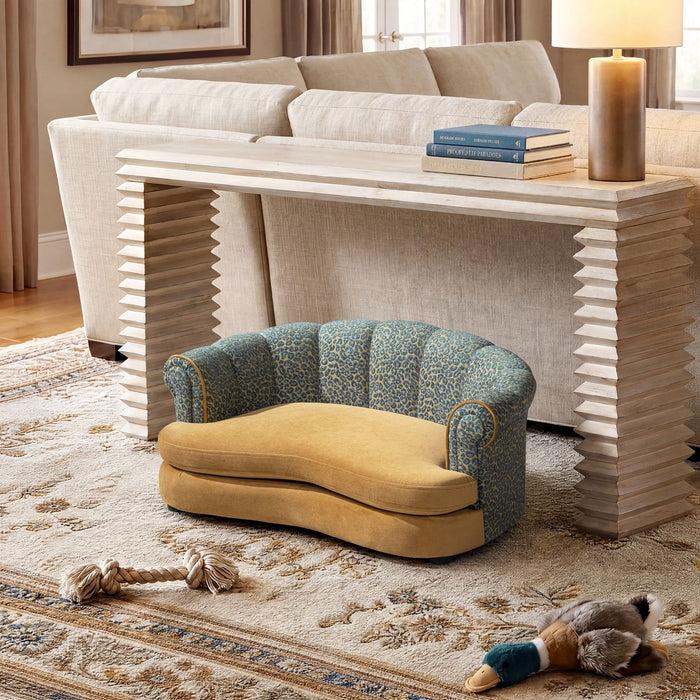 Halle - Rolled Arm Dog Sofa Bed - Gold / Blue Jennifer Taylor Home