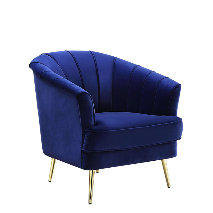 Striped Barrel Chair 31" - Blue Velvet and Gold
