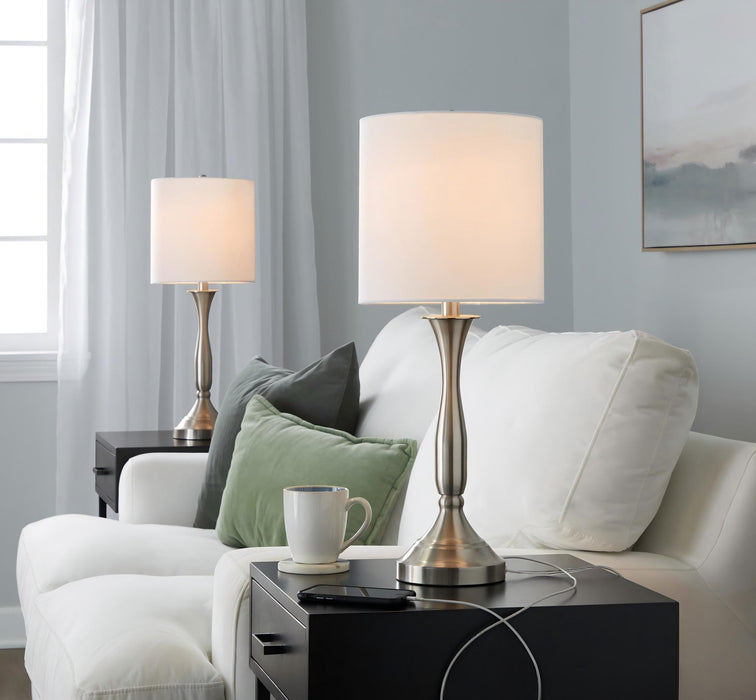 Sawyer - Contemporary Table Lamp (Set of 2) Built In USB Port - Nickel / White Lumi Source