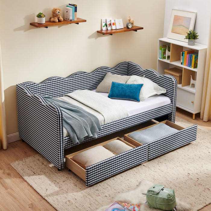 Gingham Daybed With USB Charging Port, Wave-Shaped Design Home Essentials
